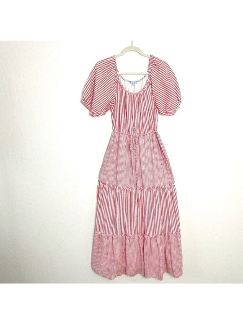Draper James striped Red and white Tiered Cotton midi Dress Flared Medium - Picture 2 of 12